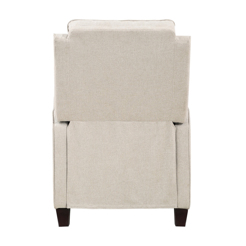 Isac 37 Inch Push Back Recliner Chair- Beige Polyester- Brown Solid Wood