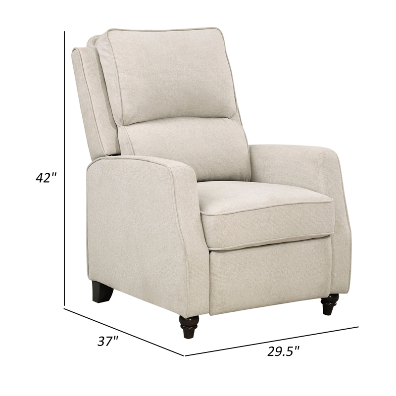 Isac 37 Inch Push Back Recliner Chair- Beige Polyester- Brown Solid Wood