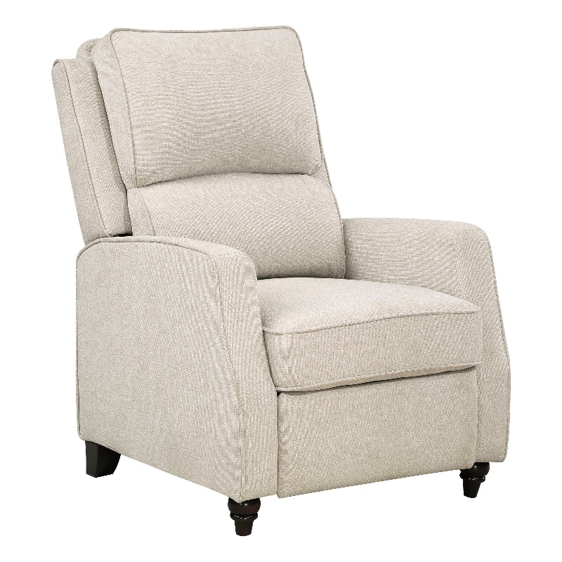Isac 37 Inch Push Back Recliner Chair- Beige Polyester- Brown Solid Wood