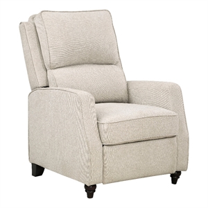 Isac 37 Inch Push Back Recliner Chair- Beige Polyester- Brown Solid Wood