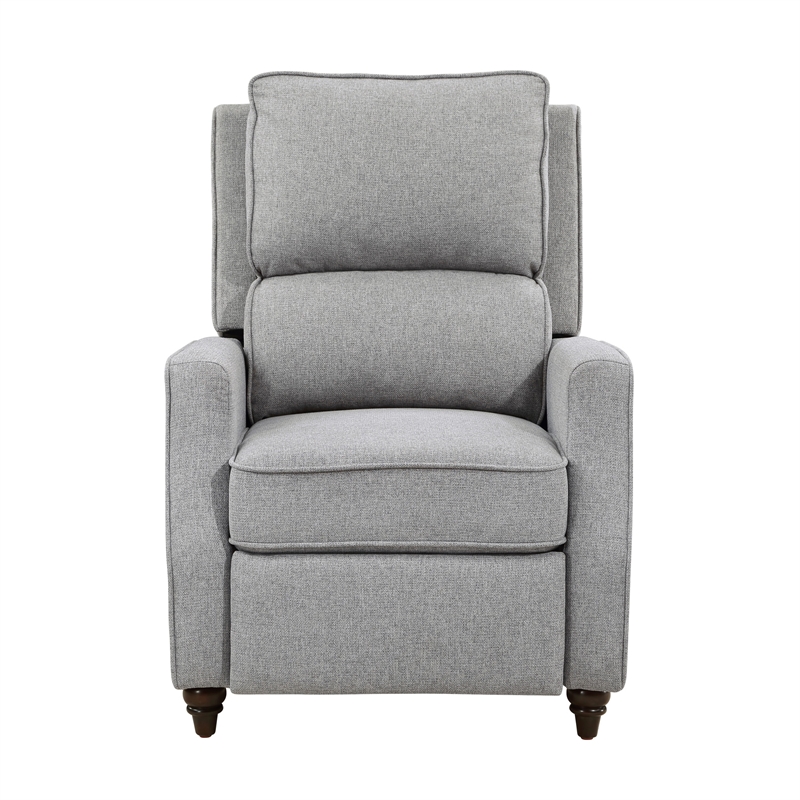 Isac 37 Inch Push Back Recliner Chair- Gray Polyester- Brown Solid Wood