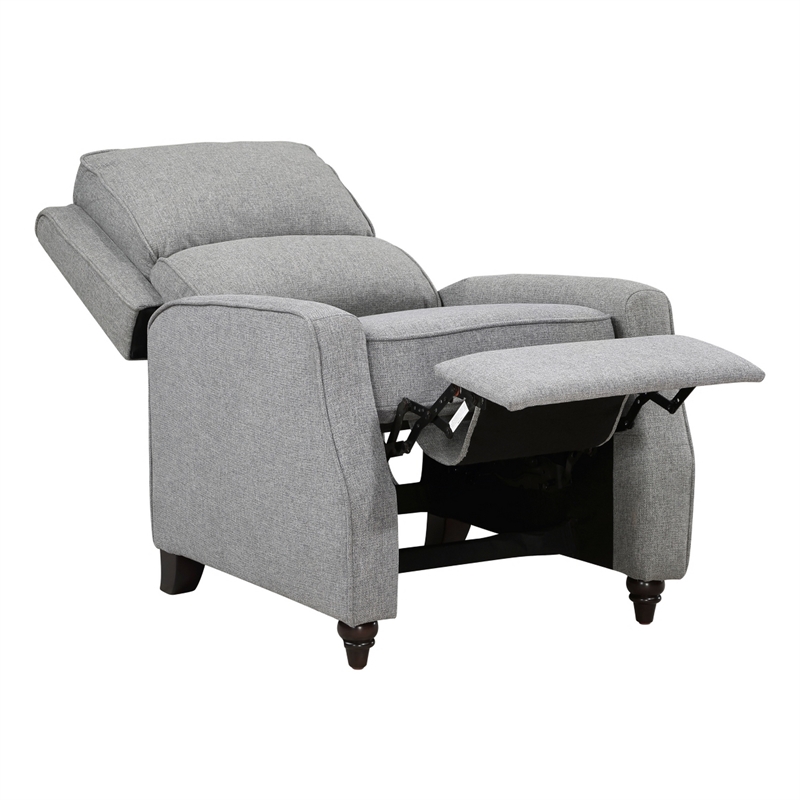 Isac 37 Inch Push Back Recliner Chair- Gray Polyester- Brown Solid Wood