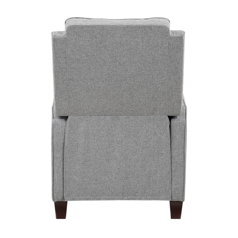 Isac 37 Inch Push Back Recliner Chair- Gray Polyester- Brown Solid Wood