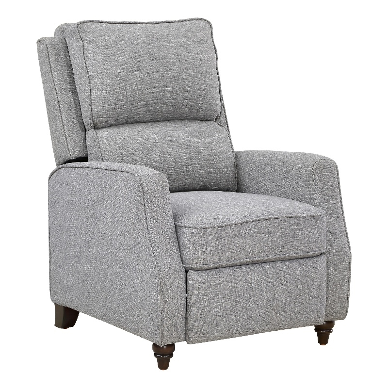 Isac 37 Inch Push Back Recliner Chair- Gray Polyester- Brown Solid Wood