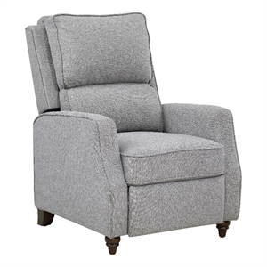 Isac 37 Inch Push Back Recliner Chair- Gray Polyester- Brown Solid Wood