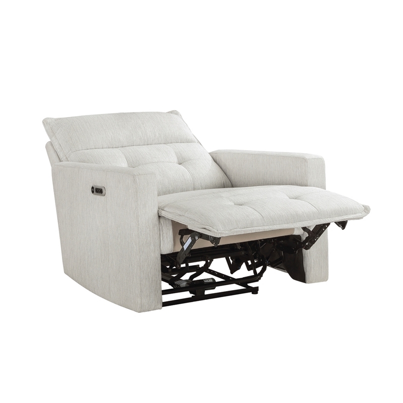 Nida 40 Inch Power Recliner Chair- Adjustable Headrest- White Polyester