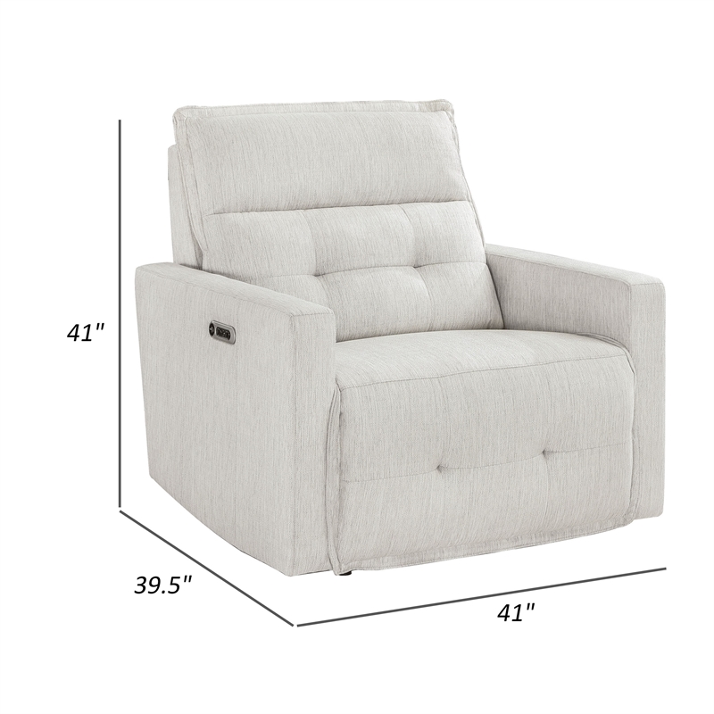 Nida 40 Inch Power Recliner Chair- Adjustable Headrest- White Polyester