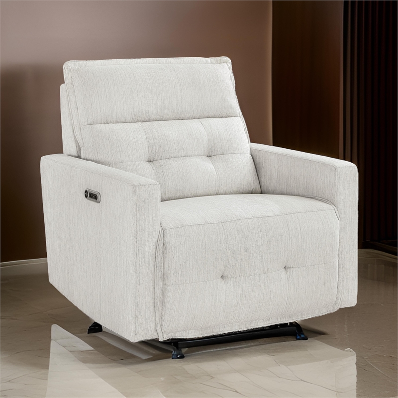 Nida 40 Inch Power Recliner Chair- Adjustable Headrest- White Polyester