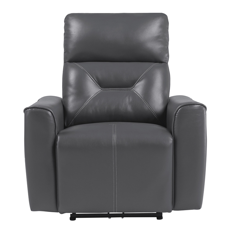 Well 39 Inch Power Recliner Chair- Dark Gray Faux Leather- Solid Wood