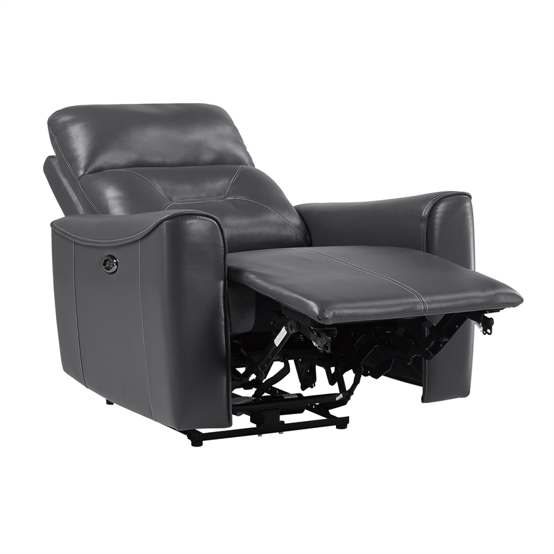 Well 39 Inch Power Recliner Chair- Dark Gray Faux Leather- Solid Wood