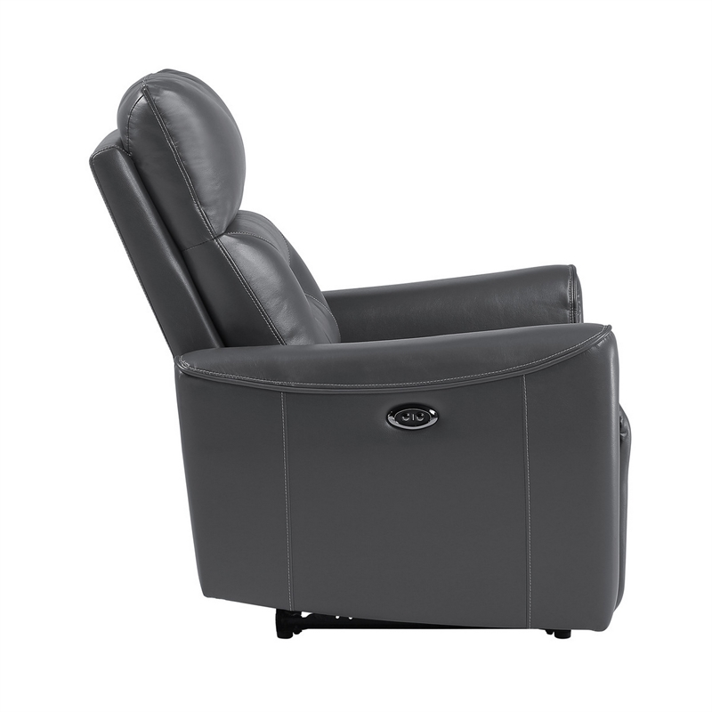 Well 39 Inch Power Recliner Chair- Dark Gray Faux Leather- Solid Wood