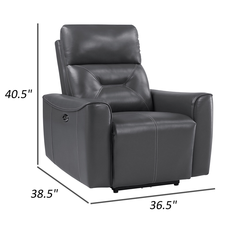 Well 39 Inch Power Recliner Chair- Dark Gray Faux Leather- Solid Wood