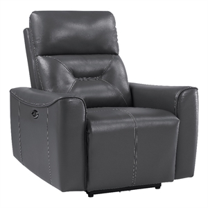Well 39 Inch Power Recliner Chair- Dark Gray Faux Leather- Solid Wood