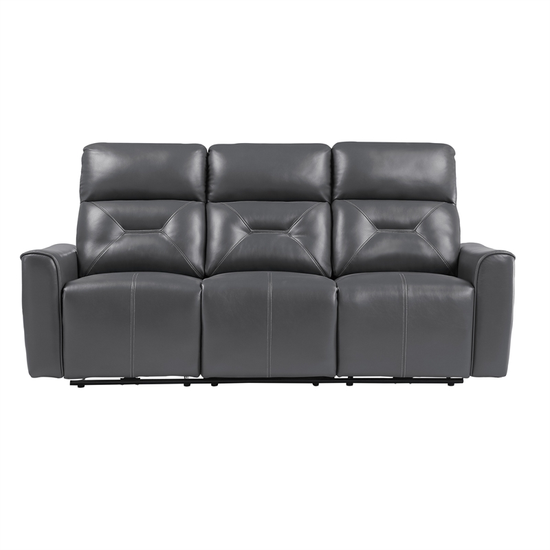 Well 82 Inch Power Double Recliner Sofa- Dark Gray Faux Leather- Wood
