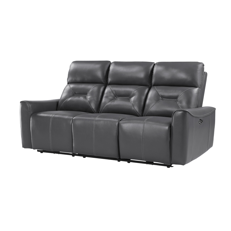Well 82 Inch Power Double Recliner Sofa- Dark Gray Faux Leather- Wood