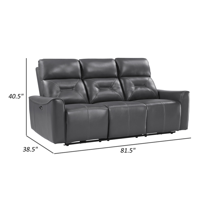 Well 82 Inch Power Double Recliner Sofa- Dark Gray Faux Leather- Wood