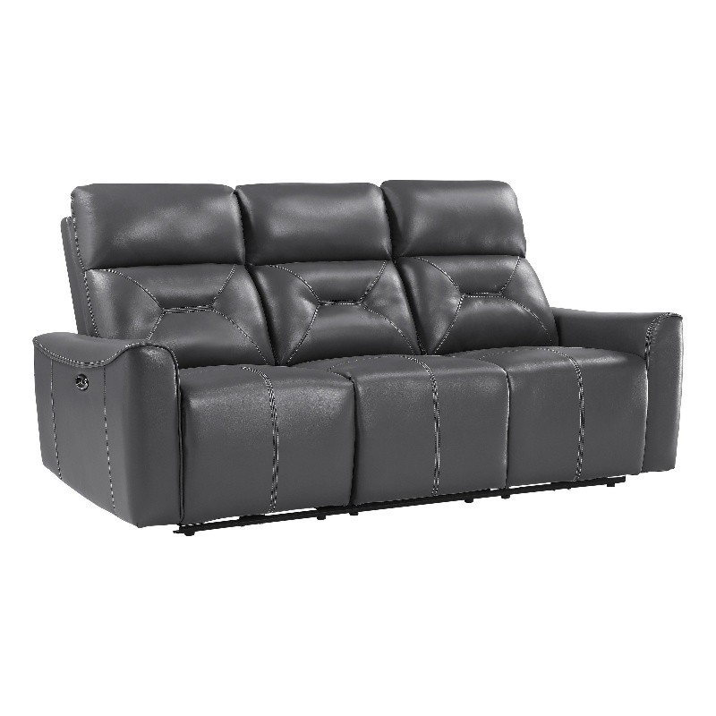 Well 82 Inch Power Double Recliner Sofa- Dark Gray Faux Leather- Wood