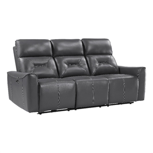 Well 82 Inch Power Double Recliner Sofa- Dark Gray Faux Leather- Wood