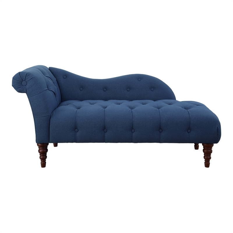Selena 66 Inch Chaise Lounger- Tufted Blue Polyester- Brown Solid Wood