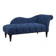 Selena 66 Inch Chaise Lounger- Tufted Blue Polyester- Brown Solid Wood