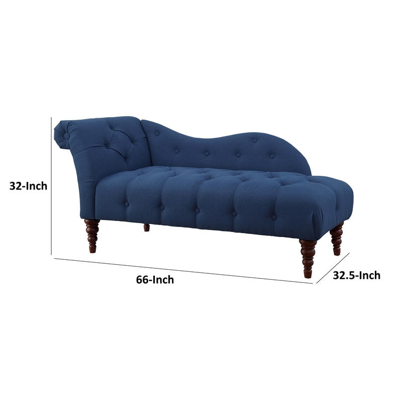 Selena 66 Inch Chaise Lounger- Tufted Blue Polyester- Brown Solid Wood