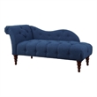 Selena 66 Inch Chaise Lounger- Tufted Blue Polyester- Brown Solid Wood
