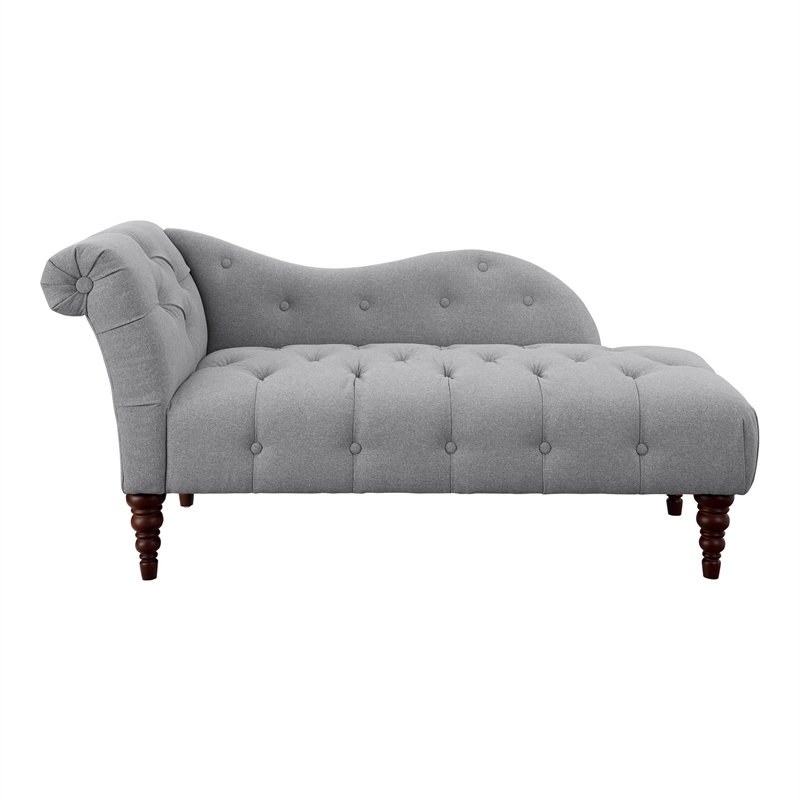Selena 66 Inch Chaise Lounger- Tufted Gray Polyester- Brown Solid Wood