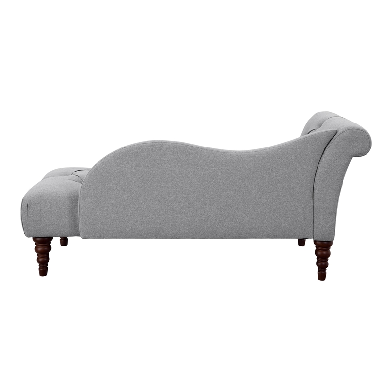 Selena 66 Inch Chaise Lounger- Tufted Gray Polyester- Brown Solid Wood