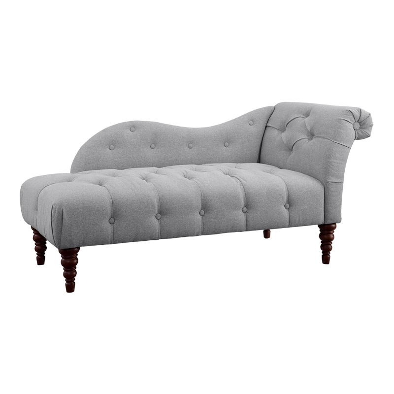 Selena 66 Inch Chaise Lounger- Tufted Gray Polyester- Brown Solid Wood