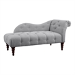 Selena 66 Inch Chaise Lounger- Tufted Gray Polyester- Brown Solid Wood