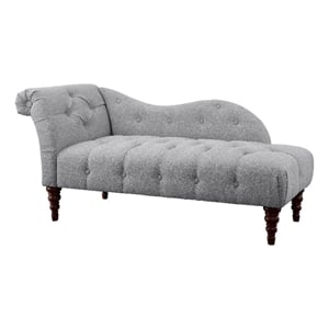 Selena 66 Inch Chaise Lounger- Tufted Gray Polyester- Brown Solid Wood
