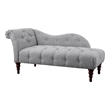Selena 66 Inch Chaise Lounger- Tufted Gray Polyester- Brown Solid Wood