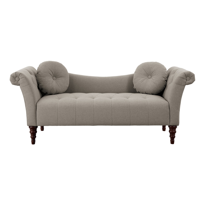 Ria 75 Inch Settee Chaise- 2 Pillows- Beige Polyester- Brown Solid Wood