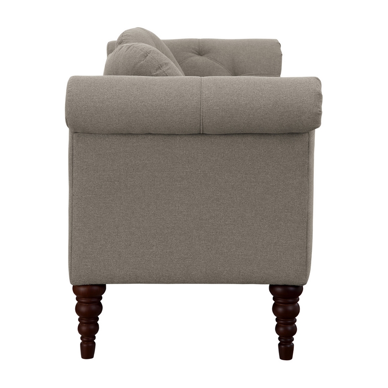 Ria 75 Inch Settee Chaise- 2 Pillows- Beige Polyester- Brown Solid Wood
