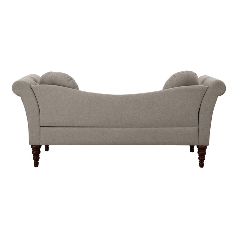 Ria 75 Inch Settee Chaise- 2 Pillows- Beige Polyester- Brown Solid Wood