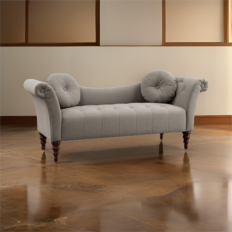 Ria 75 Inch Settee Chaise- 2 Pillows- Beige Polyester- Brown Solid Wood