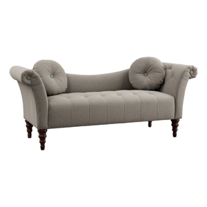 Ria 75 Inch Settee Chaise- 2 Pillows- Beige Polyester- Brown Solid Wood