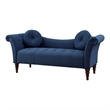 Ria 75 Inch Settee Chaise- 2 Pillows- Blue Polyester- Brown Solid Wood