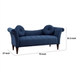Ria 75 Inch Settee Chaise- 2 Pillows- Blue Polyester- Brown Solid Wood