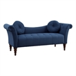 Ria 75 Inch Settee Chaise- 2 Pillows- Blue Polyester- Brown Solid Wood
