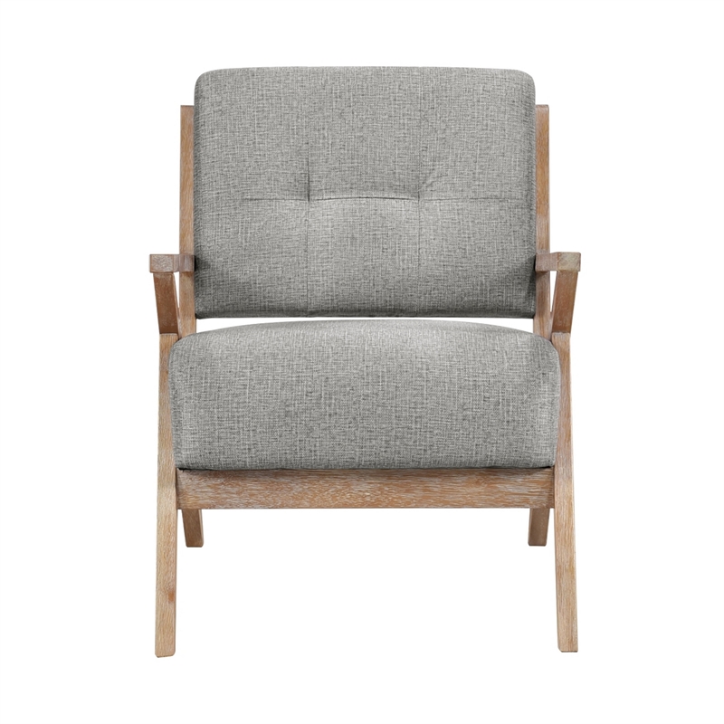 Edra 33 Inch Accent Armchair- Wood Frame- Light Gray Polyester Cushions