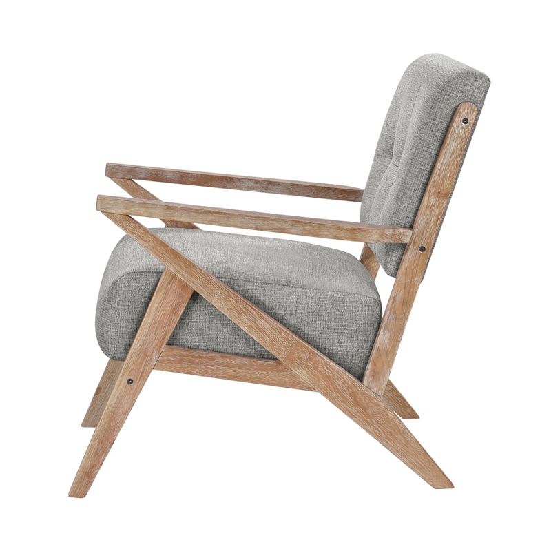 Edra 33 Inch Accent Armchair- Wood Frame- Light Gray Polyester Cushions