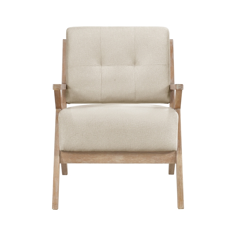 Edra 33 Inch Accent Armchair- Rubberwood Frame- Cushioned Beige Polyester