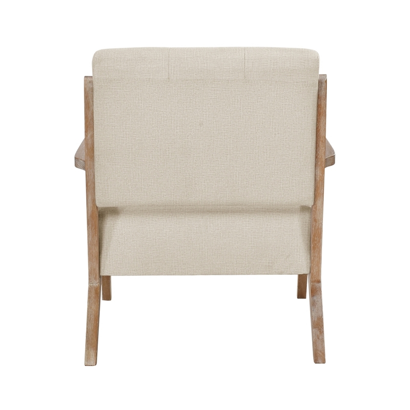 Edra 33 Inch Accent Armchair- Rubberwood Frame- Cushioned Beige Polyester
