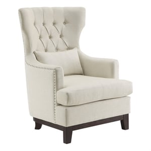 Kuri 34 Inch Accent Armchair- 1 Lumbar Pillow- Gray Wingback Button Tufted