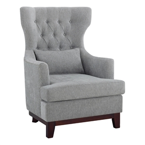 Kuri 34 Inch Accent Armchair- 1 Lumbar Pillow- Gray Wingback Button Tufted