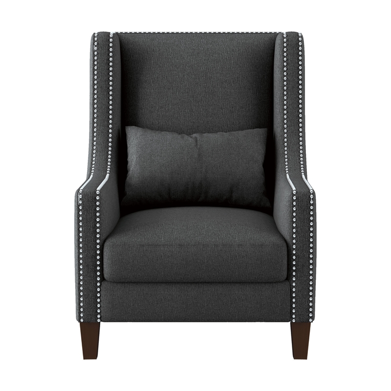 33 Inch Accent Armchair- High Back- Loose Cushions- 1 Lumbar Pillow- Gray