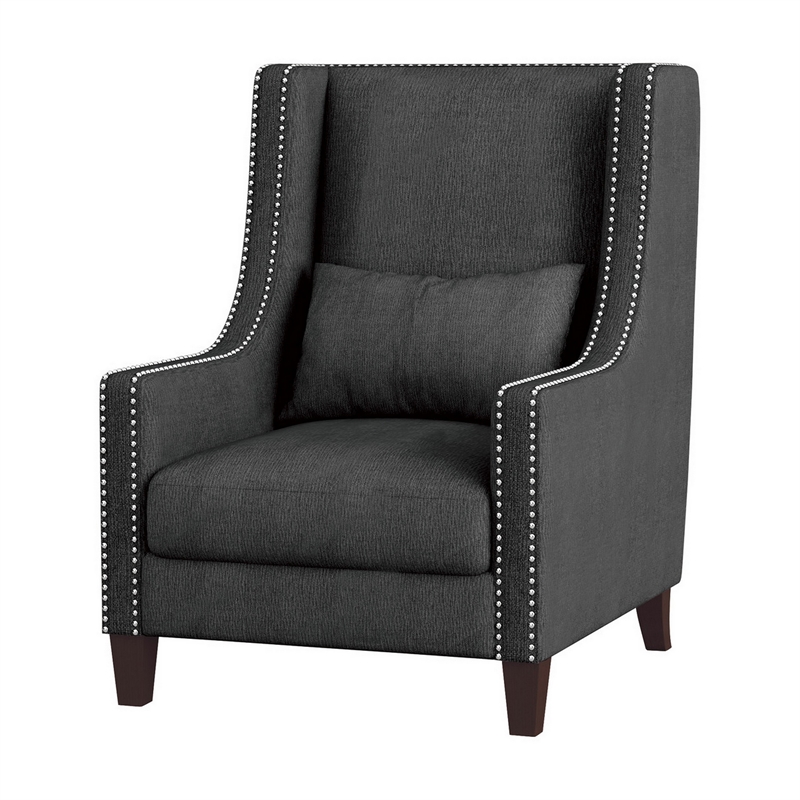 33 Inch Accent Armchair- High Back- Loose Cushions- 1 Lumbar Pillow- Gray