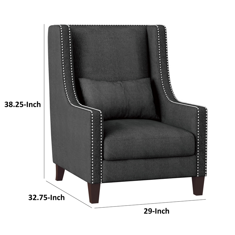 33 Inch Accent Armchair- High Back- Loose Cushions- 1 Lumbar Pillow- Gray