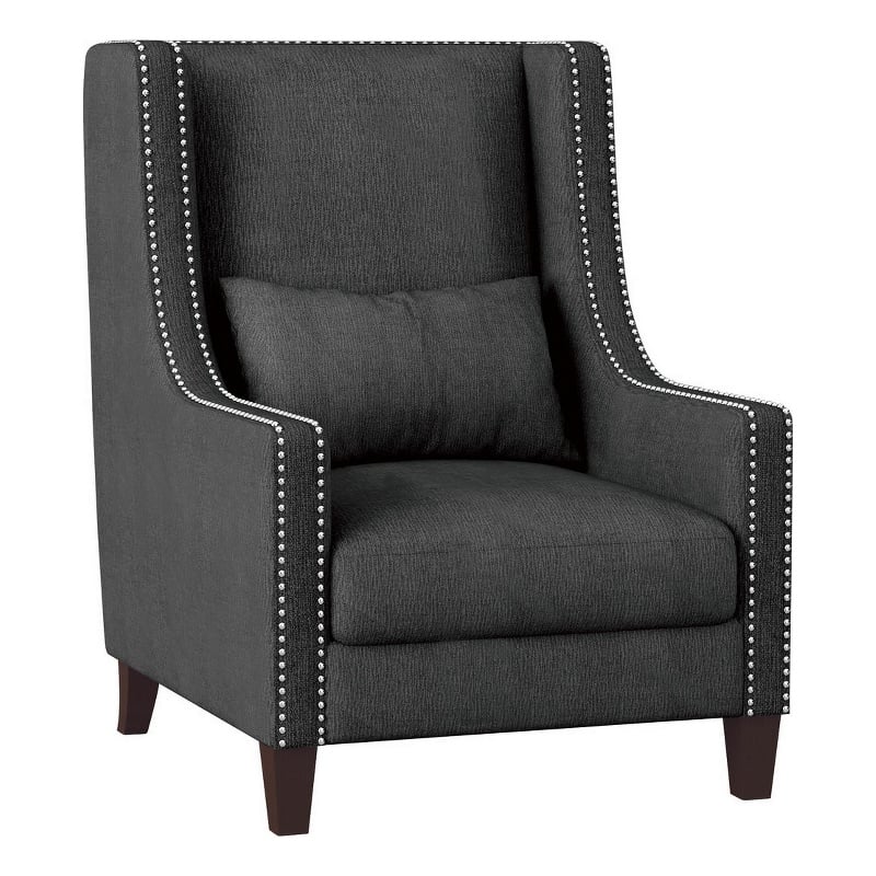 33 Inch Accent Armchair- High Back- Loose Cushions- 1 Lumbar Pillow- Gray
